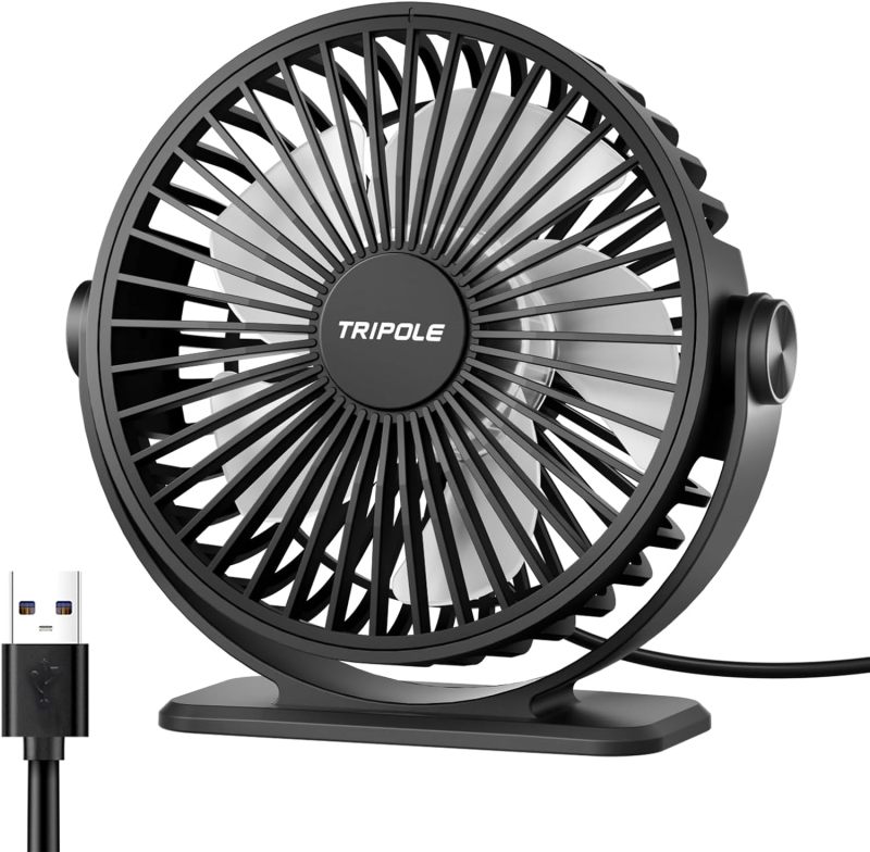 TriPole USB Desk Fan Small Portable, 360° Rotation Quiet Mini Personal Fan