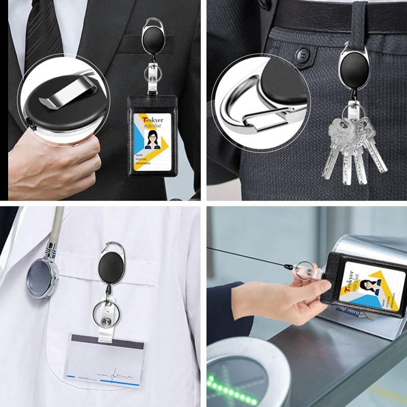 Teskyer 5 Pack Badge Reels Retractable with Carabiner Clip