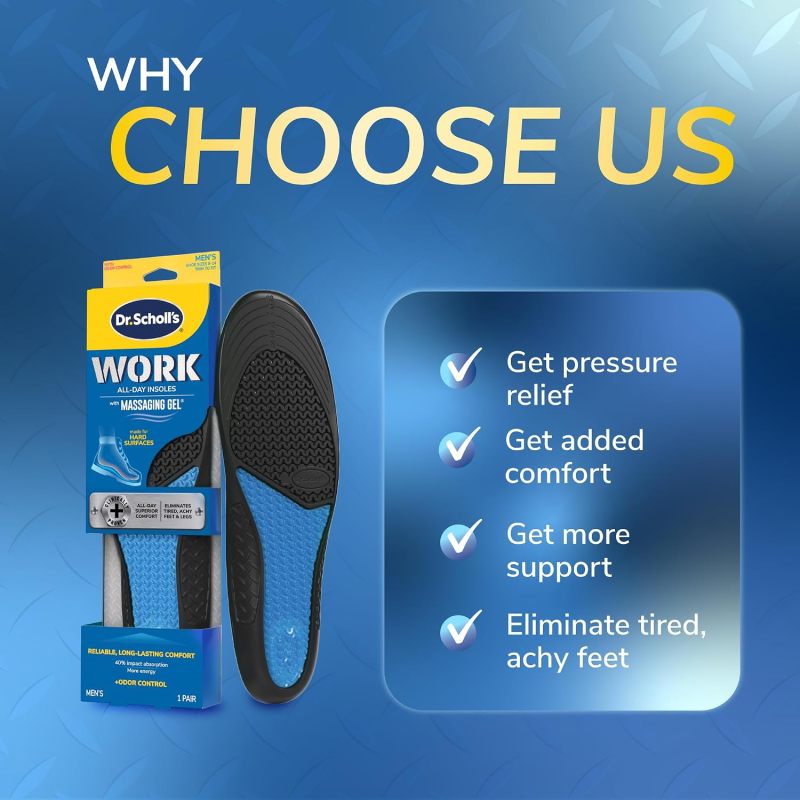 Dr. Scholl's Work All-Day Superior Comfort Insoles (with) Massaging Gel, Men, 1 Pair, Trim to Fit