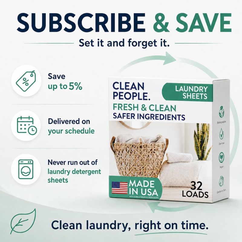 The Clean People Laundry Detergent Sheets - Laundry Soap - Ultra Concentrated, Recyclable Packaging, Stain Fighting - Fresh Scent, 32 Pack