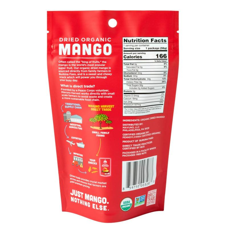 Mavuno Harvest Organic Dried Mango - No Sugar Added Healthy Snacks - 6 Pack