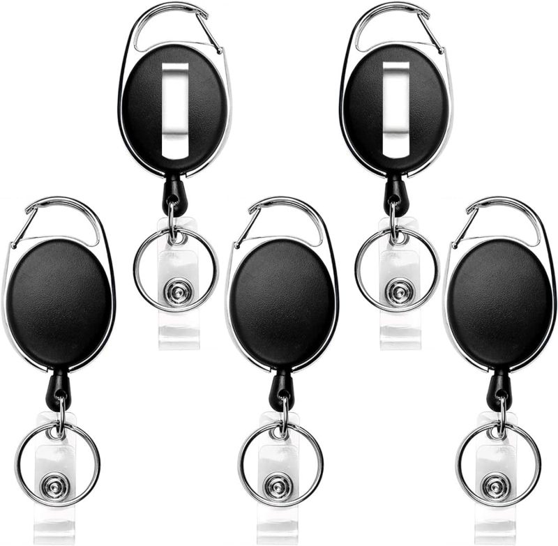 Teskyer 5 Pack Badge Reels Retractable with Carabiner Clip