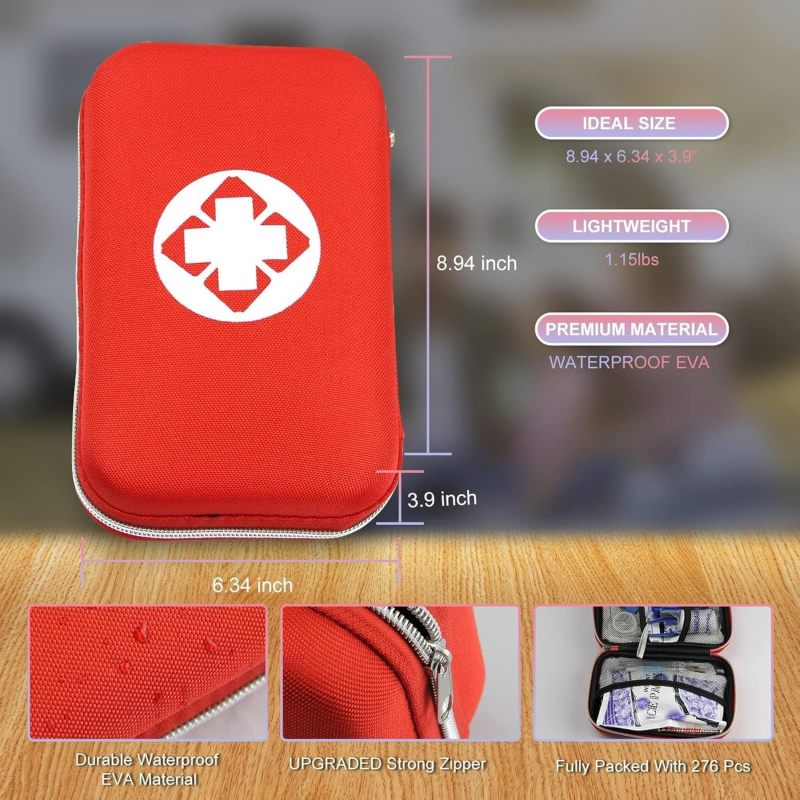 First Aid Kit 276PCS Car Home Camping Essentials Red Emergency Kit AMORNING