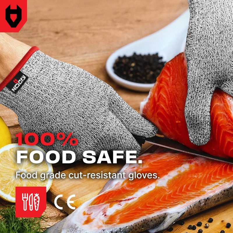 NoCry Premium Cut Resistant Gloves Food Grade — 100% Food Safe — Level 5 Meat Cutting Glove for Chefs & Butchers — Perfect Mandoline Glove or Oyster Shucking Gloves with Superior Comfort & Dexterity