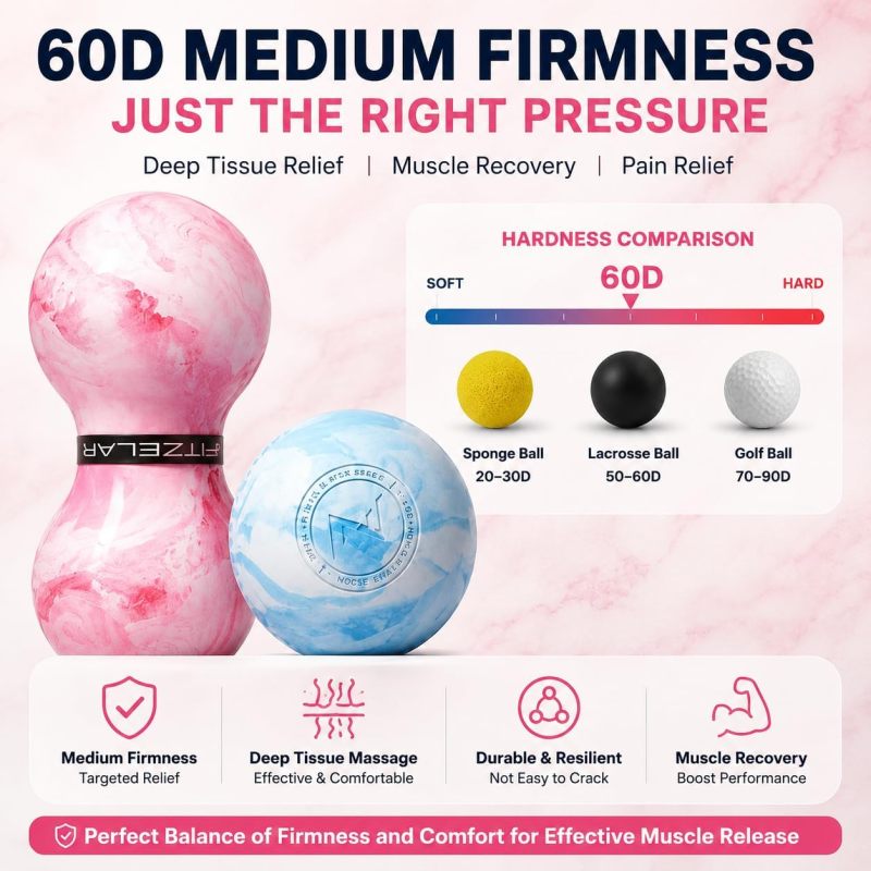 FITZELAR Massage Lacrosse Balls for Myofascial Release, Quality Certification, Massage Deep Tissue for Back and Shoulder, Trigger Point Therapy, Muscle Knots, Relieving Muscle Pain