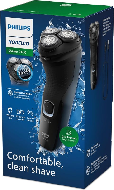 Philips Norelco 2400 Series Electric Shaver, Deep Black