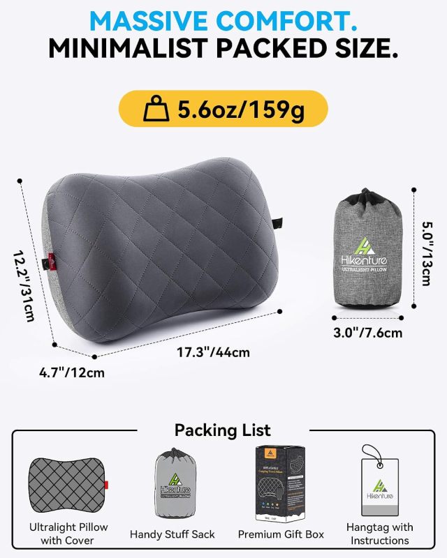 Hikenture Camping Pillow with Removable Cover, Ultralight Inflatable Pillow