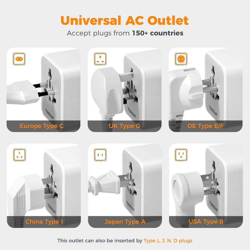 TESSAN Universal Travel Adapter, International Power Adapter