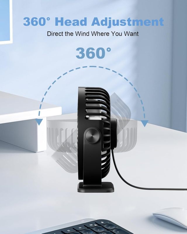 TriPole USB Desk Fan Small Portable, 360° Rotation Quiet Mini Personal Fan
