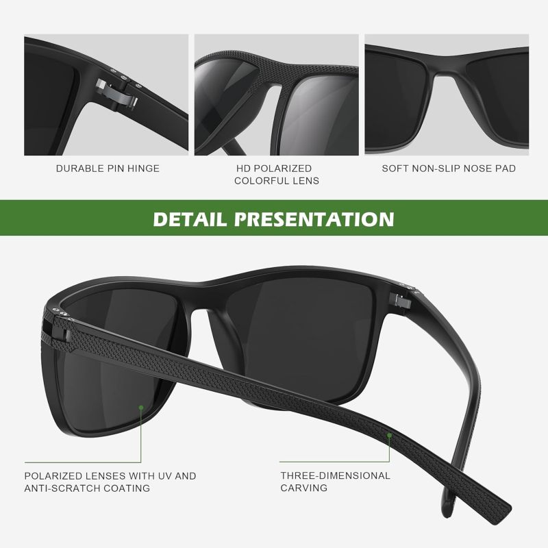 Fanshen Square Polarized Sunglasses for Men, 3 Pack Lightweight UV Protection Sun Glasses for Driving Fishing Golf
