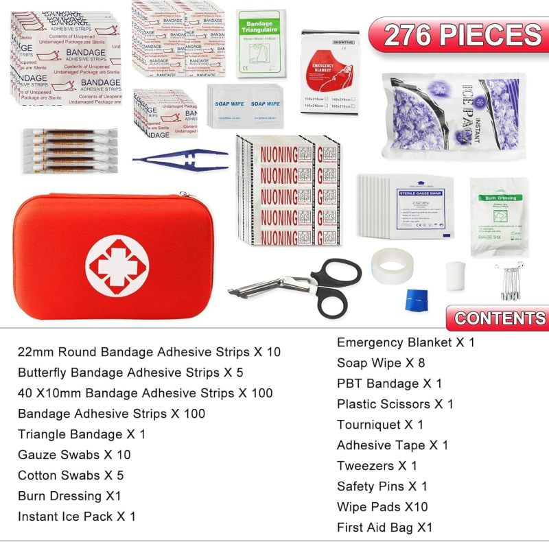 First Aid Kit 276PCS Car Home Camping Essentials Red Emergency Kit AMORNING