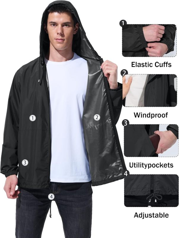 UIQUR Mens Rain Jacket Raincoat Waterproof Windbreaker