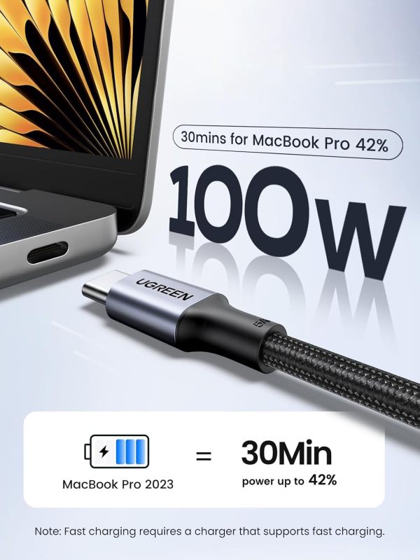 UGREEN 100W USB C to USB C Cable, Fast Charging, 2-Pack, 3.3ft, Black
