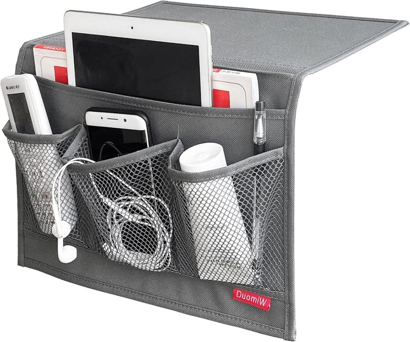 Bedside Caddy, Table Cabinet Storage Organizer, 4 Pockets (Grey)