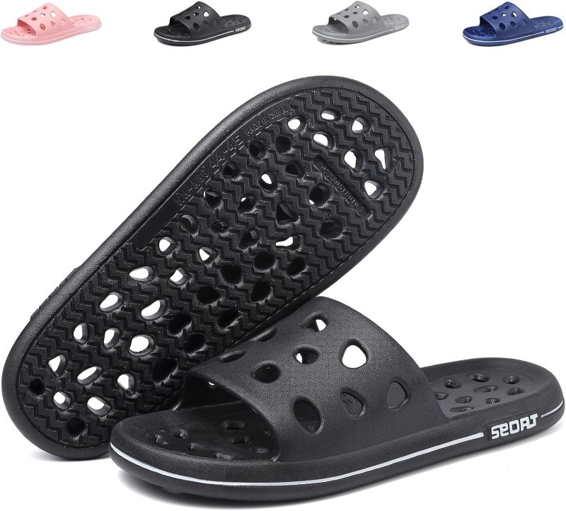 Shower Shoes for Women Men, Quick Drying Shower Sandals with Drain Holes