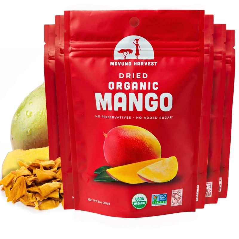 Mavuno Harvest Organic Dried Mango - No Sugar Added Healthy Snacks - 6 Pack