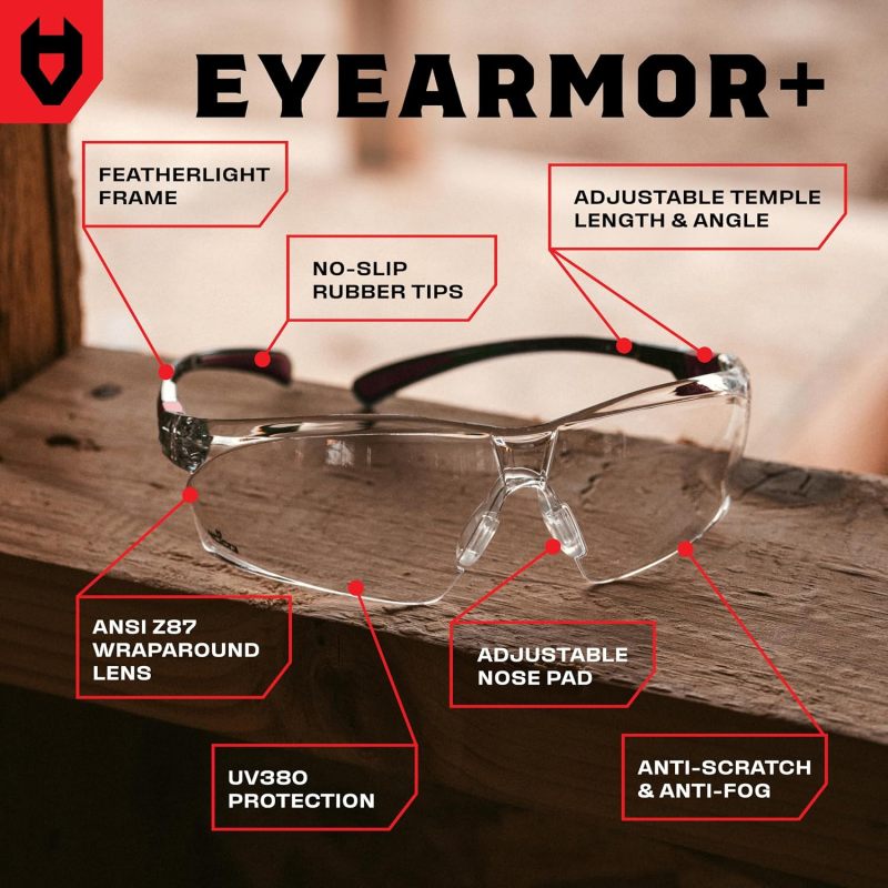NoCry Clear Safety Glasses for Men and Women with Anti-Fog and Scratch Resistant Wrap Around Lenses, Adjustable Temples and Nose Pads — ANSI Z87 Certified Protective Eyewear with 100% UV Shielding