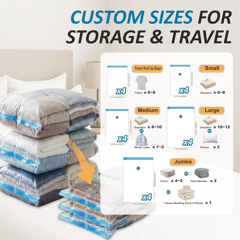 Vacuum Storage Bags with Hand Pump, Vacuum Seal Space Saver Bags,20 Combo