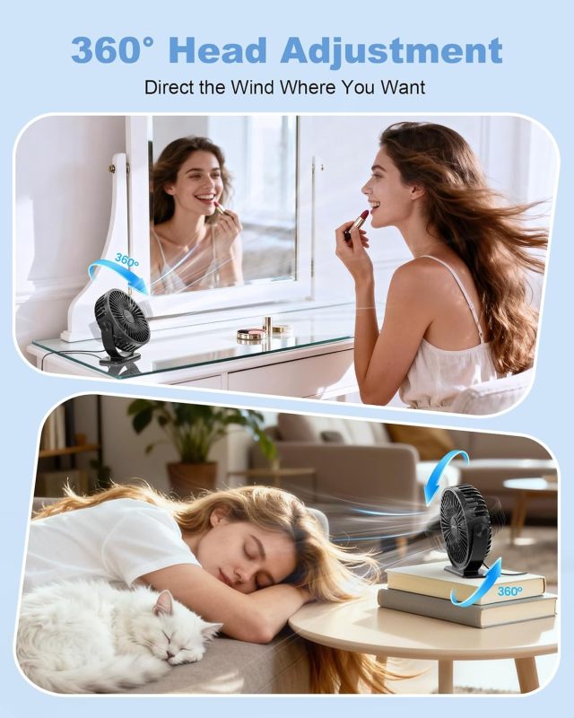 TriPole USB Desk Fan Small Portable, 360° Rotation Quiet Mini Personal Fan