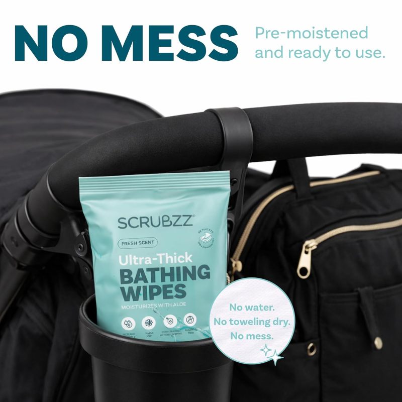 Extra Large Body Wipes for Adults Bathing No Rinse - 40 Ultra Thick Disposable Shower Wipes for Men, Women & Elderly - Great for Gym, Camping, Post Surgery