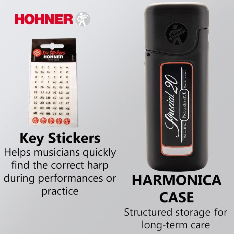 Hohner Special 20 Harmonica - Key of C Bundle with Key Stickers, Plastic Case, Instructional Manual, and Austin Bazaar Polishing Cloth