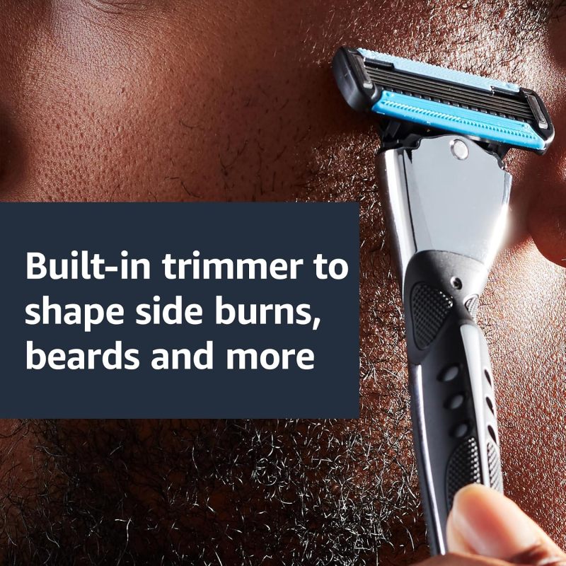 Amazon Basics 5-Blade Razor Refills for Men with Dual Lubrication, Hypoallergenic, Clean Shave, Precision Beard Trimmer, 12-Pack (Fits Amazon Basics Razor Handles only)