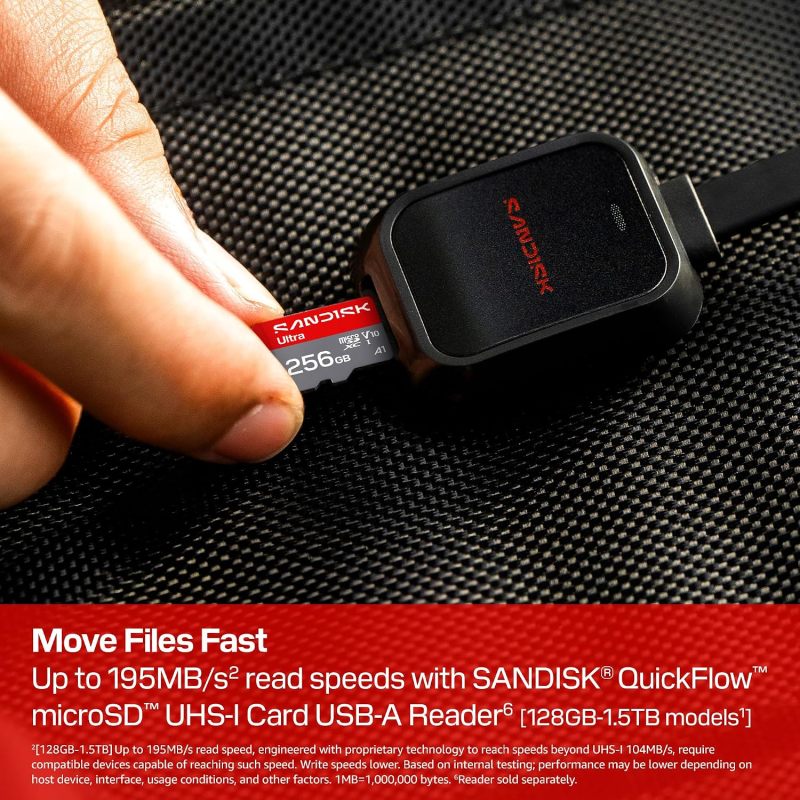 SANDISK 256GB Ultra microSD Card + Adapter, Up to 195MB/s Read Speeds