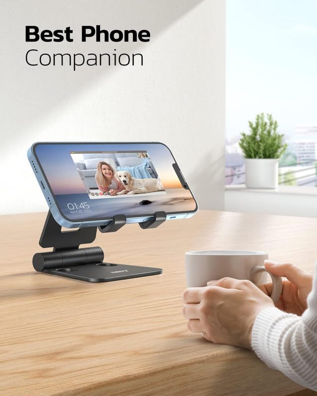 Nulaxy Full Aluminum Dual Folding Cell Phone Stand for Desk, Black