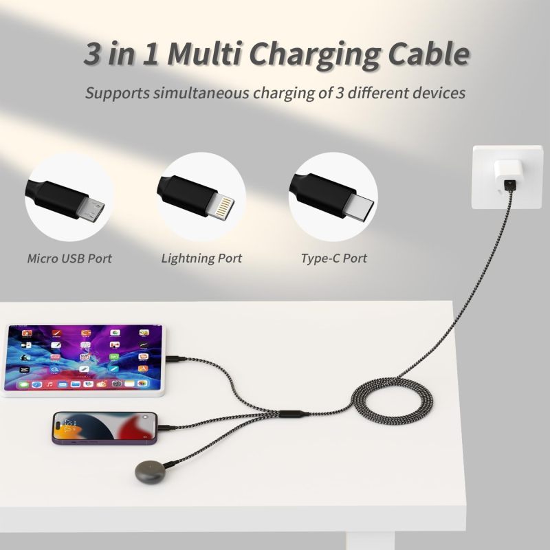 Travel Multi Charging Cable, Phone Chargers for Multiple Devices, 2Pack 4FT