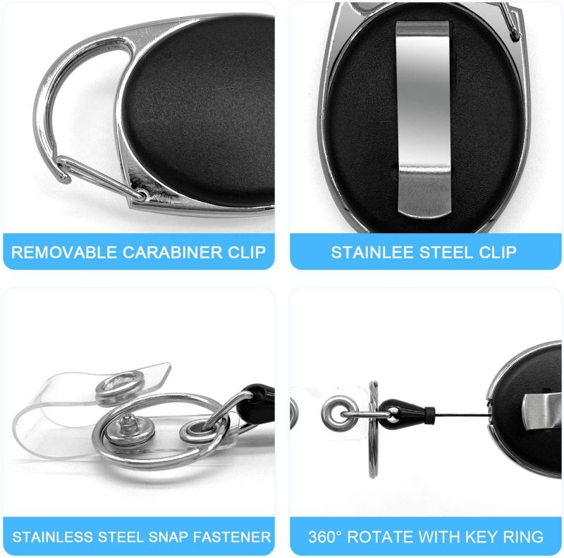 Teskyer 5 Pack Badge Reels Retractable with Carabiner Clip