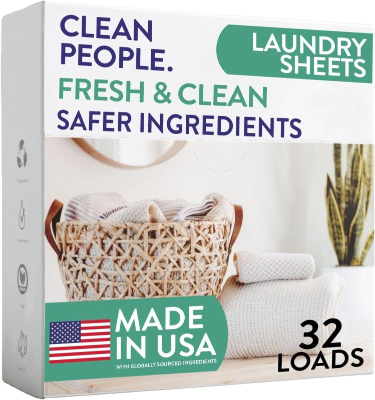 The Clean People Laundry Detergent Sheets - Laundry Soap - Ultra Concentrated, Recyclable Packaging, Stain Fighting - Fresh Scent, 32 Pack