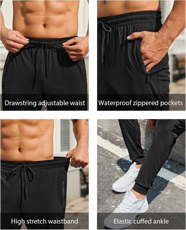 Mens Sweatpants with Zipper Pockets Lightweight Athletic Joggers for Workout Running Gym Track Casual Wear