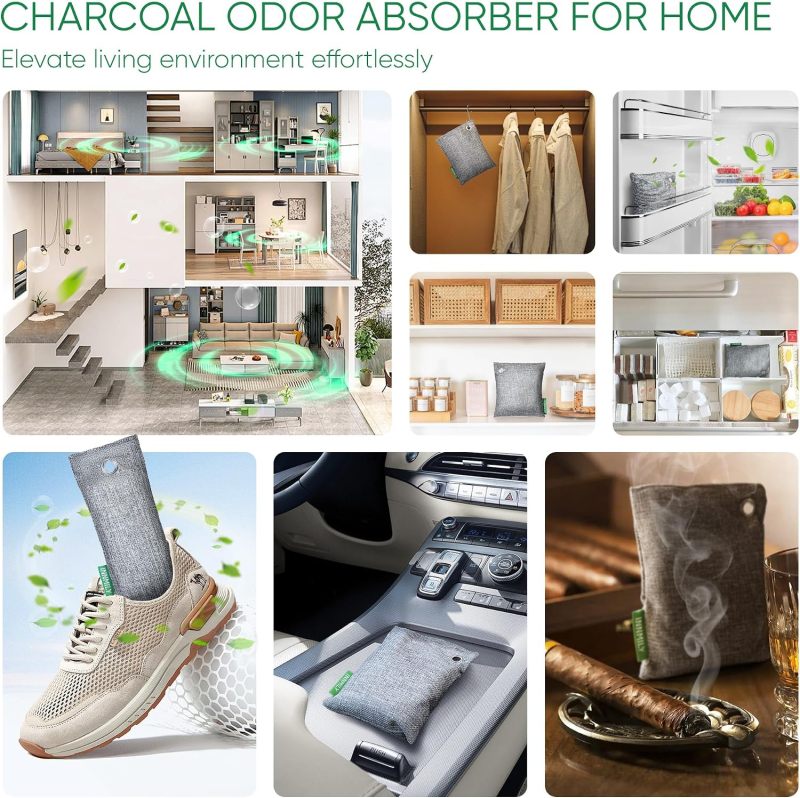 Activated Charcoal Odor Absorber, 6P Shoe Odor Eliminator for Strong Odor