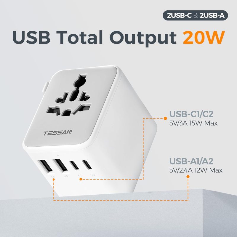 TESSAN Universal Travel Adapter, International Power Adapter