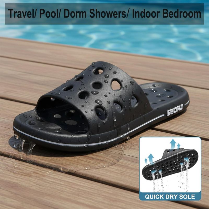 Shower Shoes for Women Men, Quick Drying Shower Sandals with Drain Holes