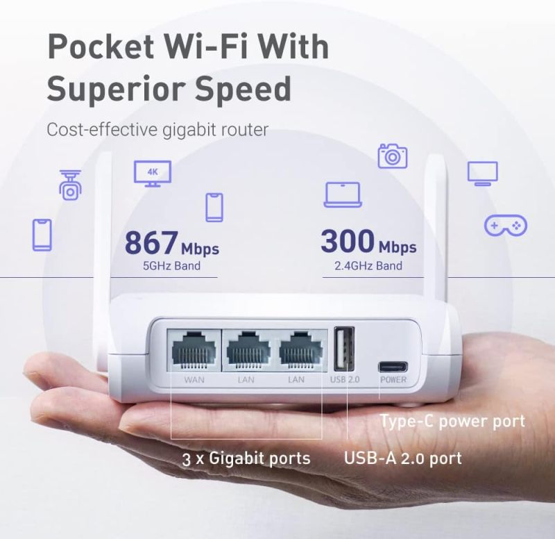 GL.iNet GL-SFT1200 Opal Travel Router, AC1200 Dual-Band Wi-Fi