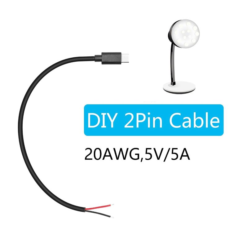 USB C to 2 Pin Bare Wire Open End Power Cord 3FT,USB Pigtail Cable 20AWG 5A