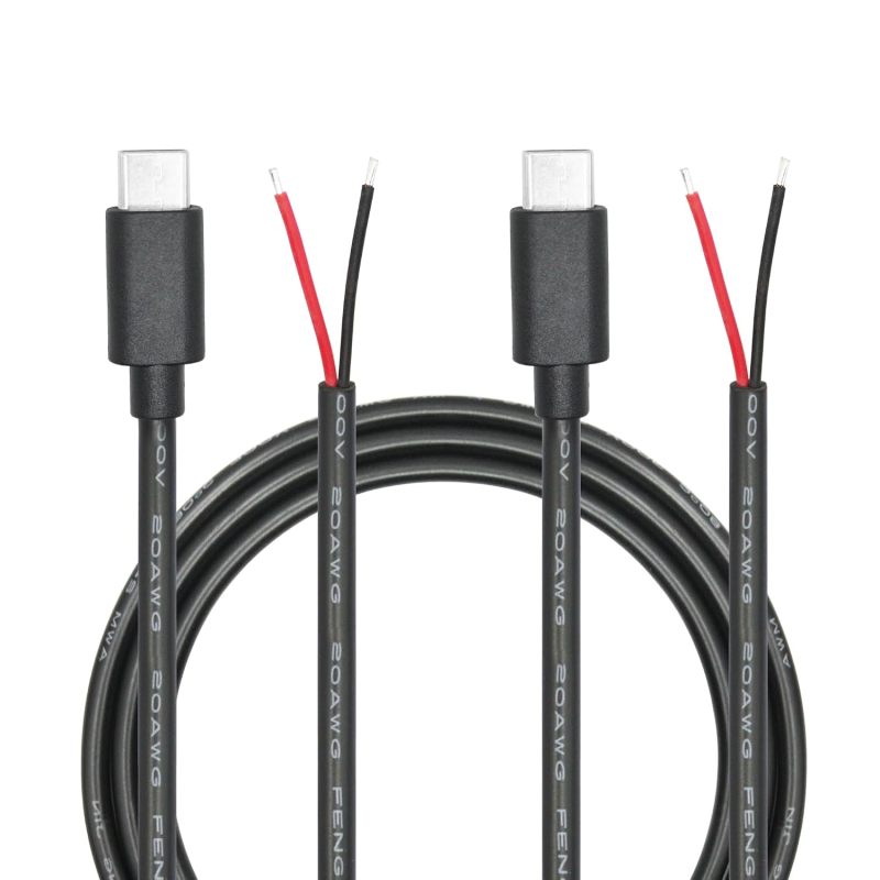 USB C to 2 Pin Bare Wire Open End Power Cord 3FT,USB Pigtail Cable 20AWG 5A