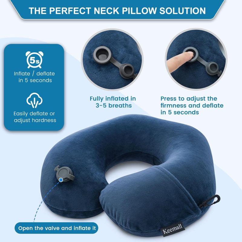 Keemall Inflatable Neck & Shoulder Travel Pillow for Airplane Naps