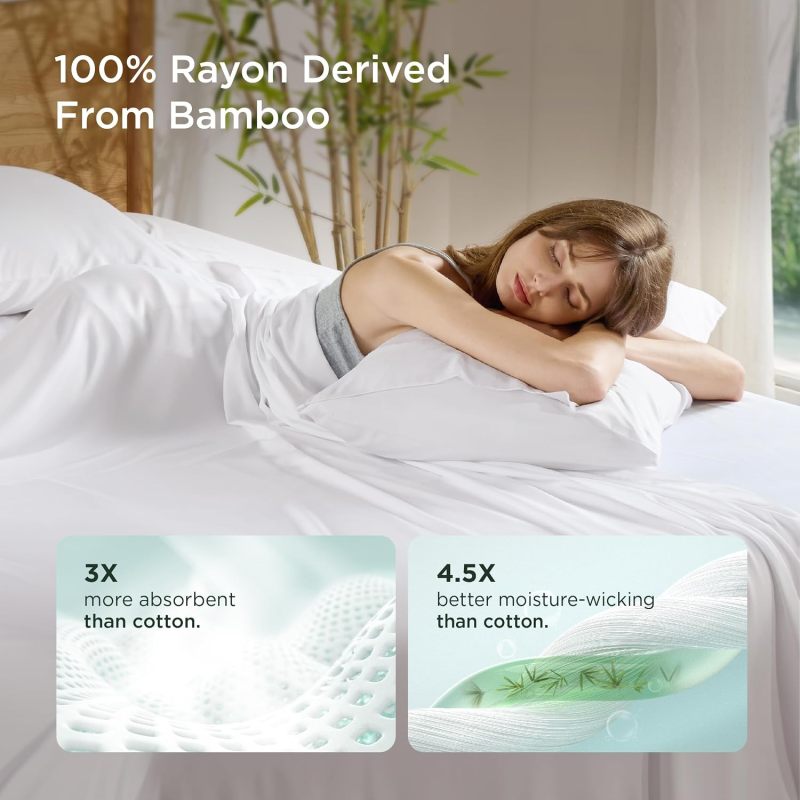 Bedsure White Pillow Cases Queen Set of 2, 100% Rayon Derived from Bamboo