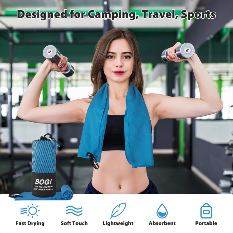 BOGI Microfiber Quick Dry Travel Sports Towel, Blue, 40"x20"