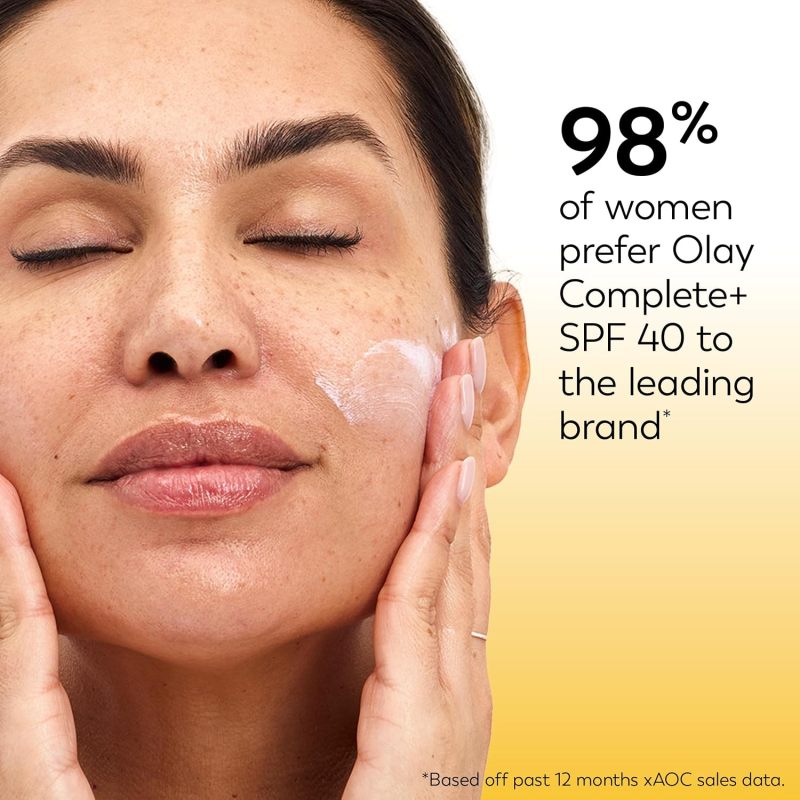 Olay Complete+ Face Moisturizer with Sunscreen SPF 40, For Sensitive Skin, Broad Spectrum Sun Protection, Fragrence-Free - No White Cast on All Tones, Nourishes Moisture Barrier - Ceramides, 6 Oz