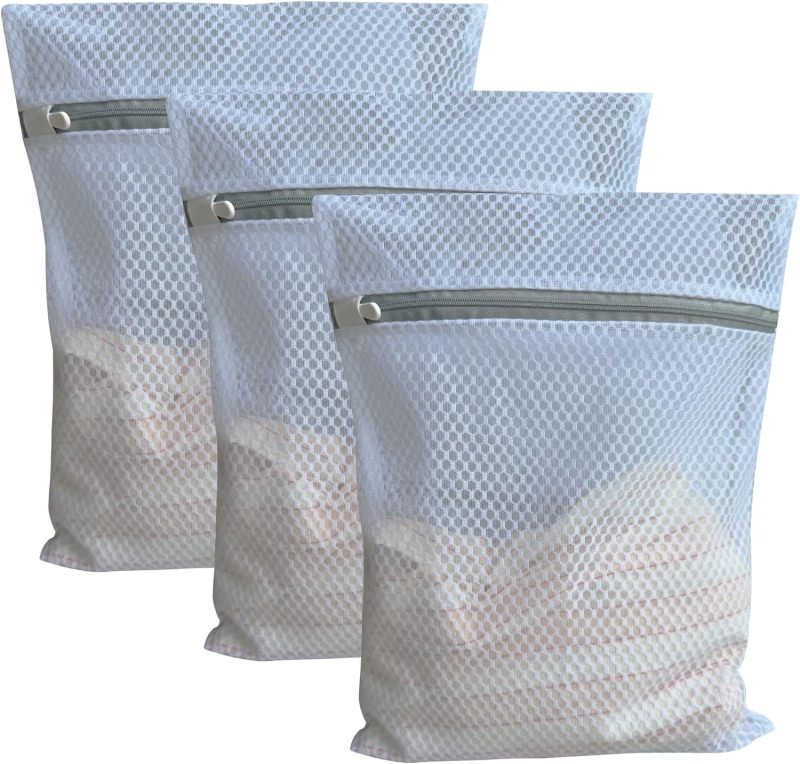 3Pcs Mesh Laundry Bags Durable Zipper Wash Bags for Delicates, Lingerie, Bras, Underwear, Baby Clothes, Shoe, Sock - Protect Garments in Washing Machine Pouch Net Bag Travel (3 Medium(12 x 16 Inches))
