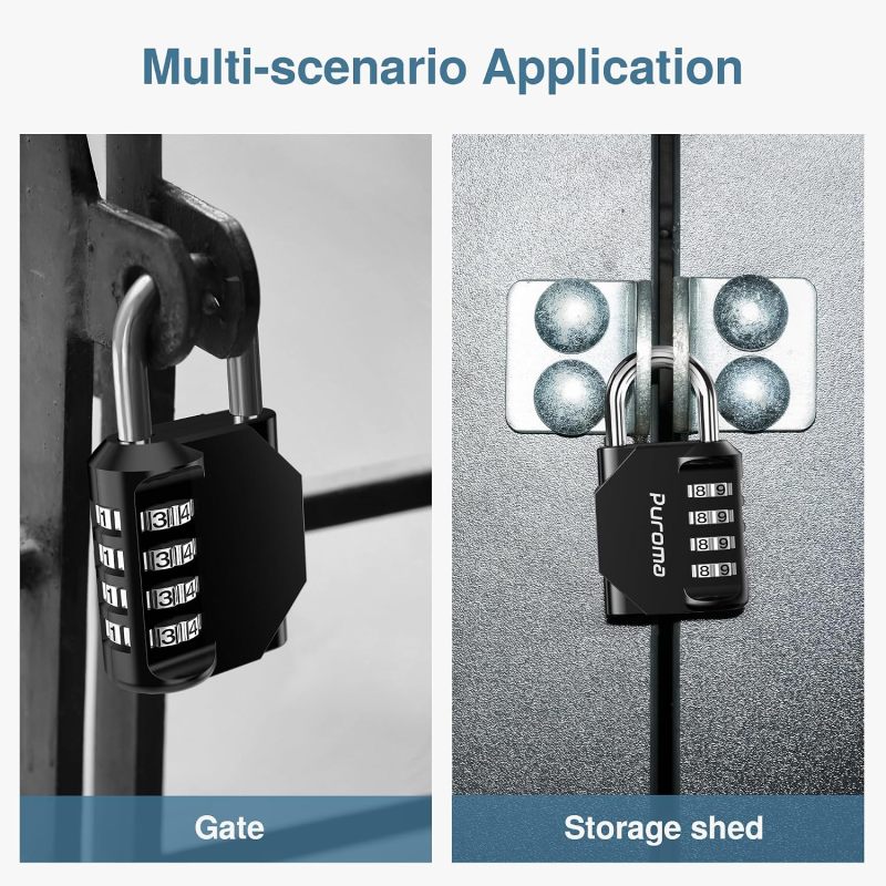 Puroma 2 Pack Combination Lock Locker 4 Digits Combo Padlock Gym Black