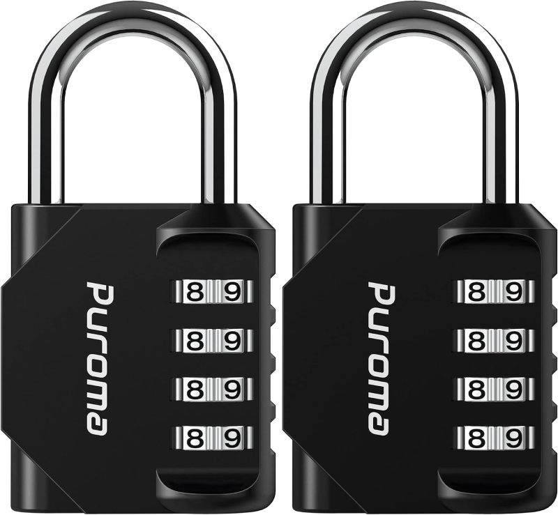 Puroma 2 Pack Combination Lock Locker 4 Digits Combo Padlock Gym Black