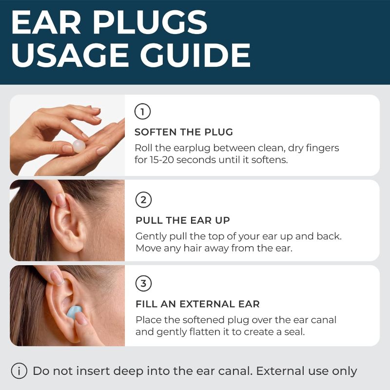 Peace&Quiet PQ Wax Ear Plugs for Sleeping, Silicone, Blue, 15 Count