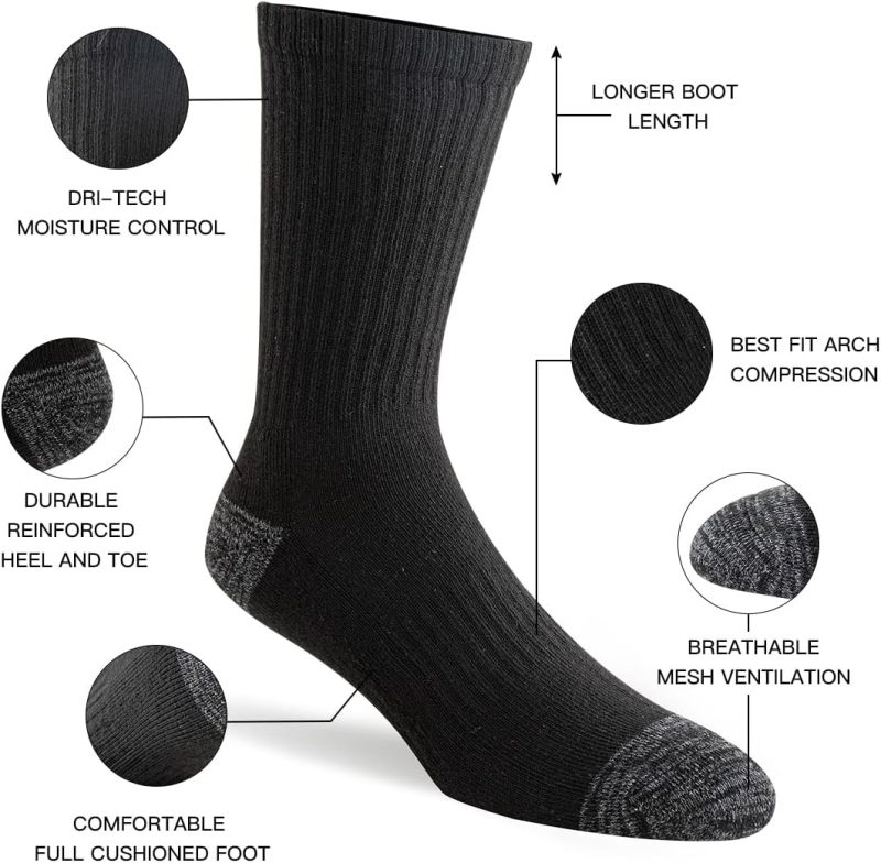 JOYNÉE 8 Pairs Mens Crew Cushion Socks Work Athletic Running Socks Casual Breathable Socks for Men,Sock Size:10-13