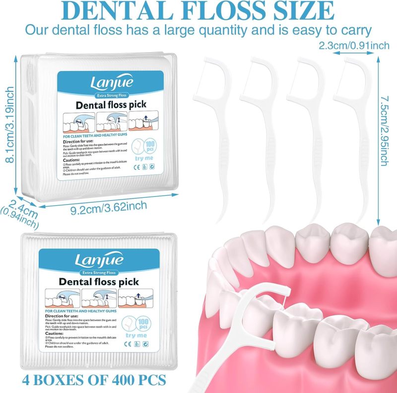 400 Count Dental Floss Picks, Travel Dental Flossers with 4 Portable Case Toothpicks Sticks Dental Tooth Picks Flosser Dental Floss Cleaner Dental Floss Sticks for Family Teeth Cleaning
