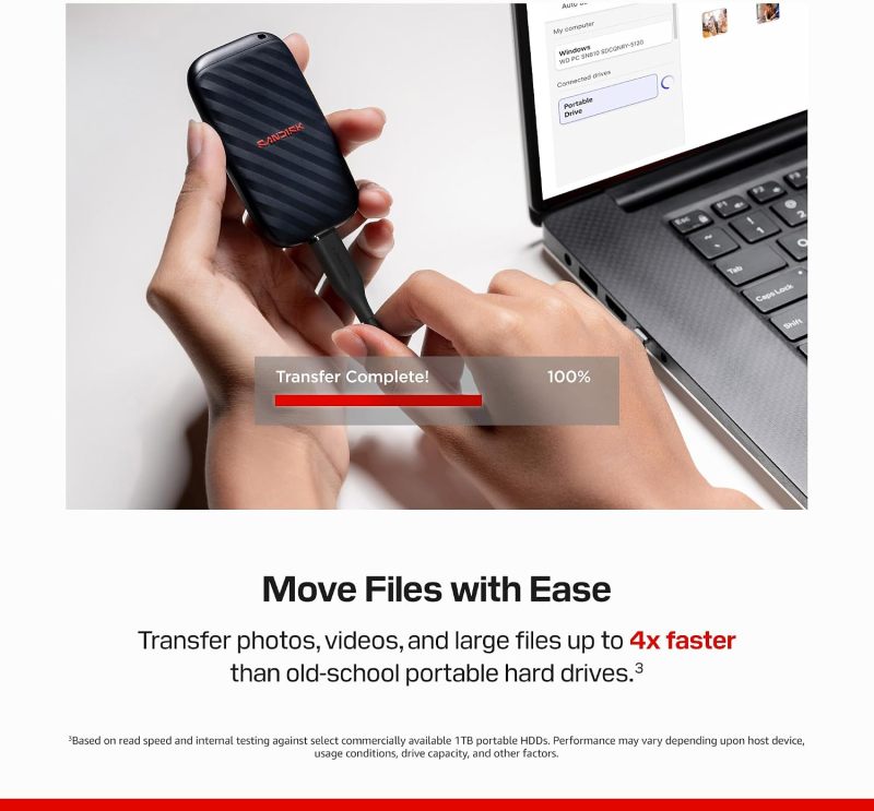 Sandisk 1TB Portable Drive, Up to 600MB/s Read Speeds - Black