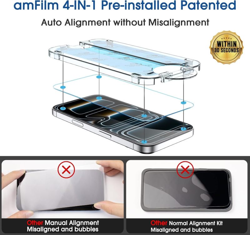amFilm OneTouch for iPhone 17 Pro Screen Protector 6.3'' Tempered Glass